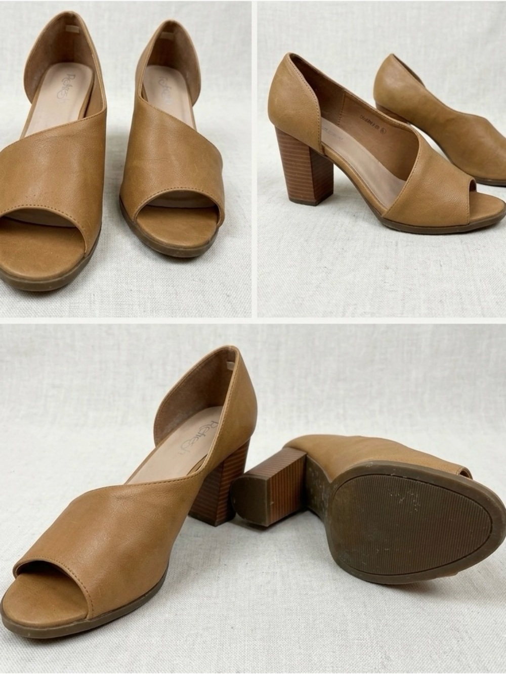 Tan Peep-Toe D'Orsay Block Heel Pump